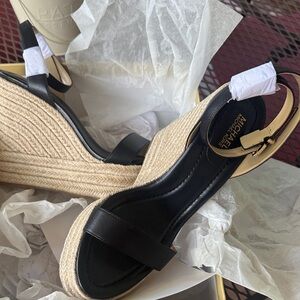 Michael Kors Black and Tan Espadrille Wedges